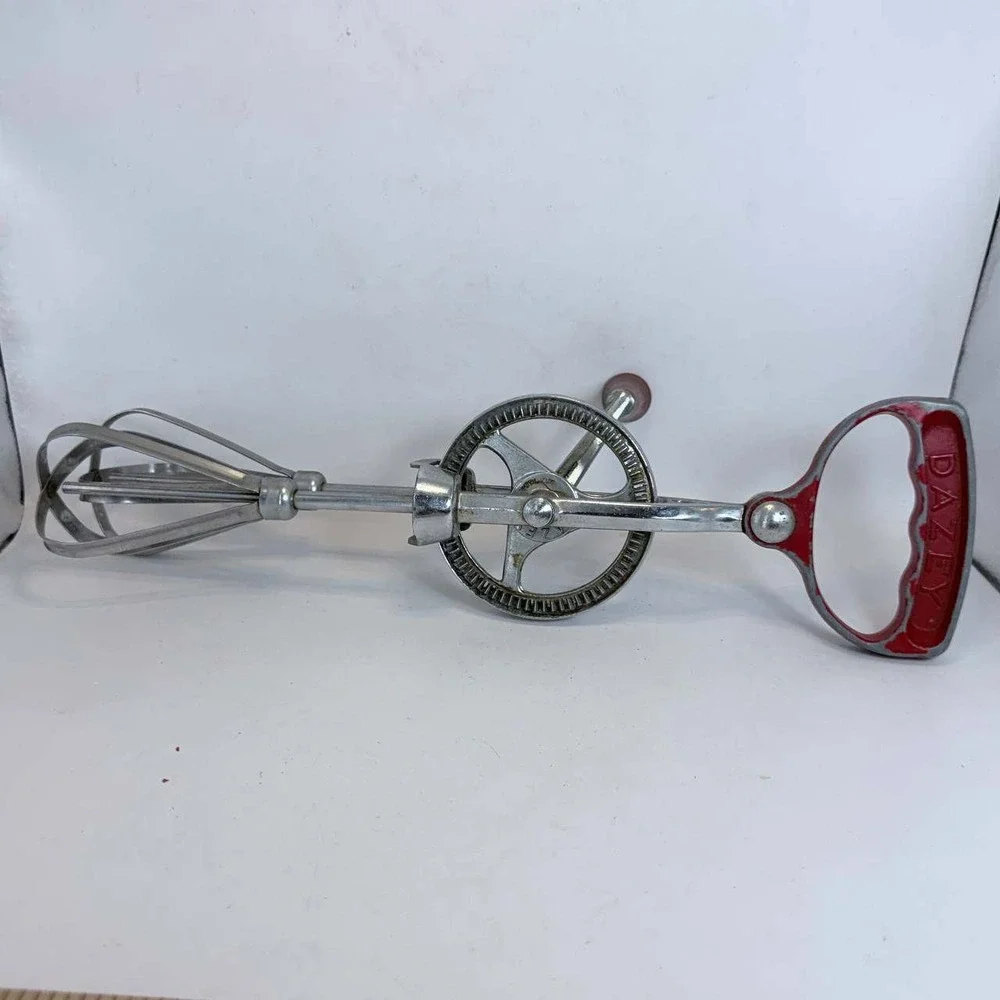 Vintage Dazey Hand Crank Egg Beater Red Handle Stainless Steel Manual Mixer USA